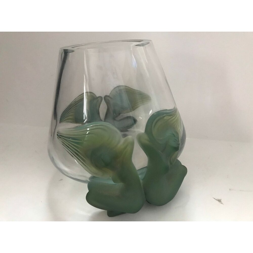 Vtg Lalique Antinea Crystal Vase Bowl Clear Glass Green Female Nymph Decorations